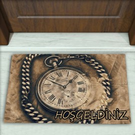 Saat Desenli Dekoratif Kapı Önü Paspası No: 1017