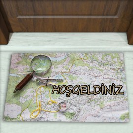Harita Desenli Dekoratif Kapı Önü Paspası No: 1381