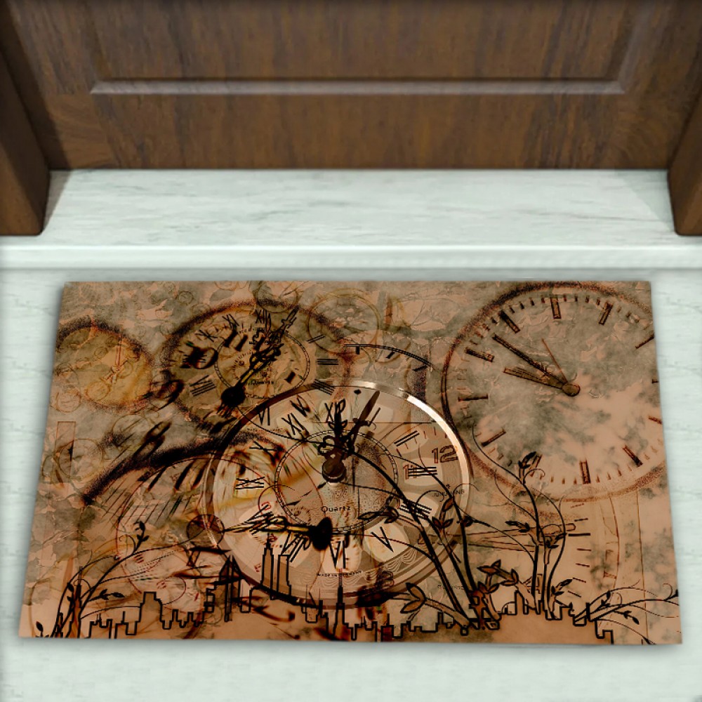 Saat Eskitme Desenli Dekoratif Kapı Önü Paspası No: 1404