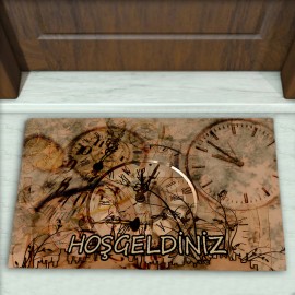 Saat Eskitme Desenli Dekoratif Kapı Önü Paspası No: 1404