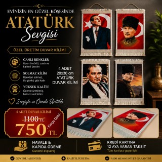 4 Adet 20x30 cm Atatürk Minyatür Duvar Kilimi