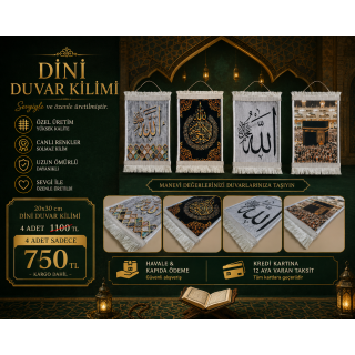 4 Adet 20x30 cm Dini Minyatür Duvar Kilimi