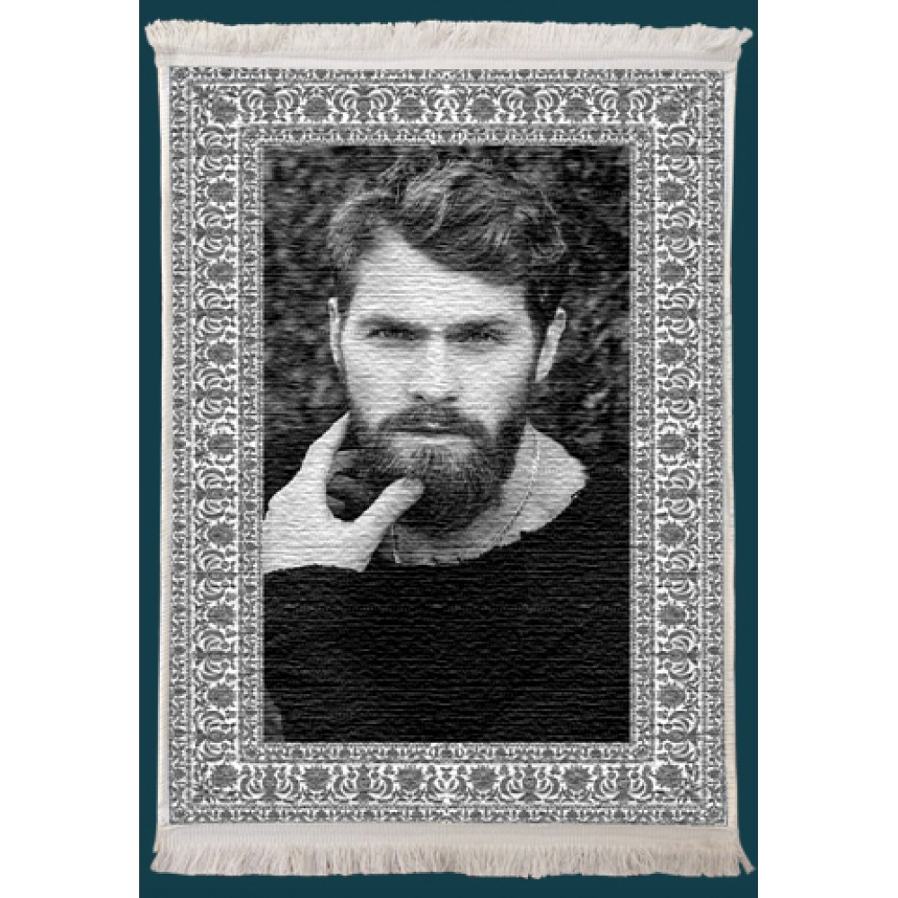 Resimli Kişiye Özel Saçaklı Kilim Siyah Beyaz Desen No:3